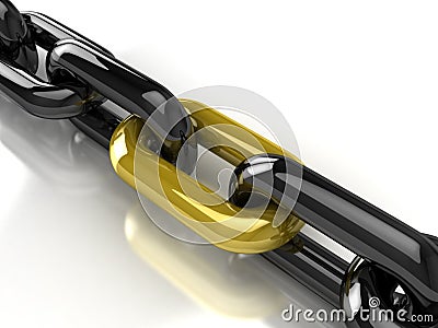 3d chain with golden link Stock Photo