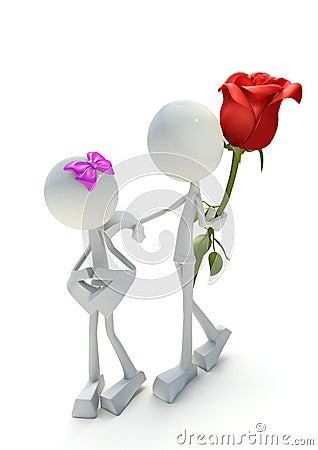 3D character giving away rose Stock Photo