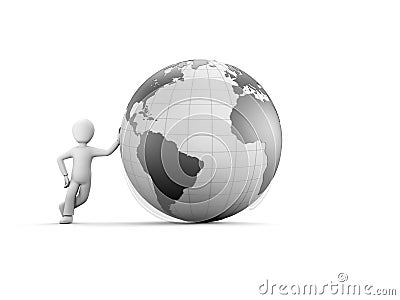 3d character with grey globe Stock Photo