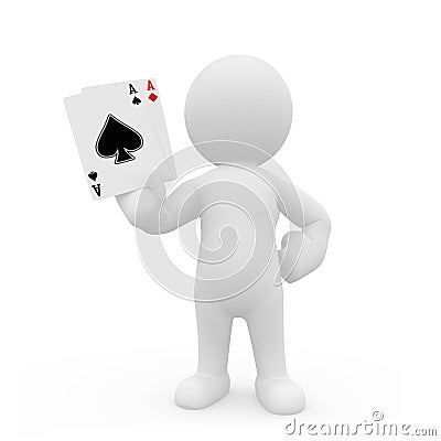 3D character holding ace cards Stock Photo