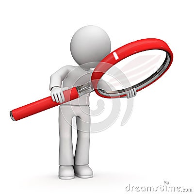 3D character with magnifying glass Stock Photo