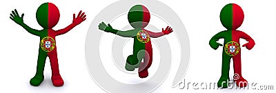 3d character textured with flag of Portugal Stock Photo