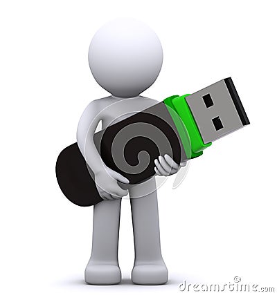 3d character with usb flash drive Stock Photo