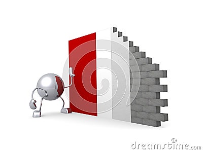 3d character and a wall Stock Photo