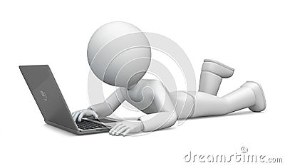 3D character working on a laptop Stock Photo