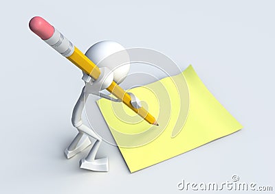 3D character writing a note Stock Photo