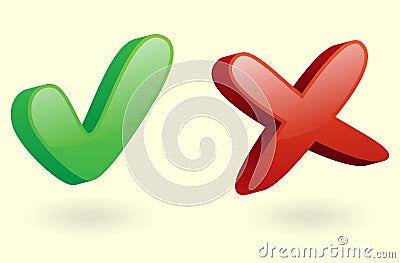 3d checkmarks icon (ok and cancel) Vector Illustration