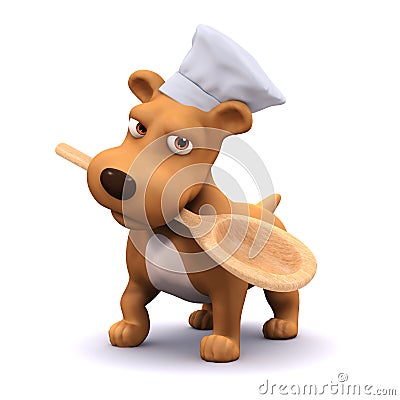 3d Chef dog with spoon Stock Photo