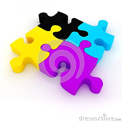 3d colorful CMYK puzzle pieces Stock Photo