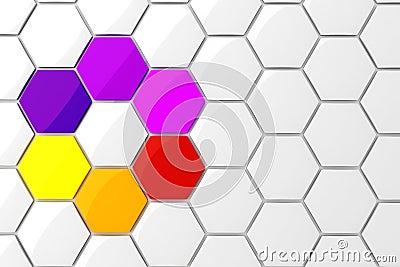 3d colorful hexagonal puzzle pieces Stock Photo