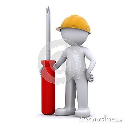 3D construction worker with screwdriver Stock Photo