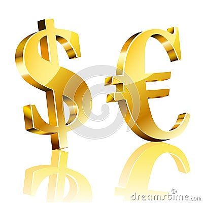 3D dollar and euro sign Vector Illustration