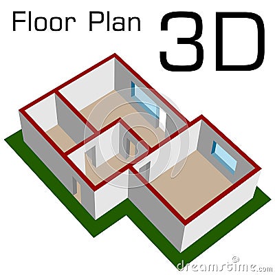 3D empty house floor plan Vector Illustration