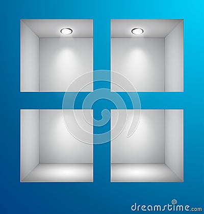 3d Empty shelves for exhibit in the wal Vector Illustration