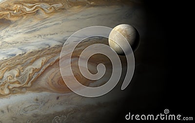 3D Europa over Jupiter with Red Eye Stock Photo