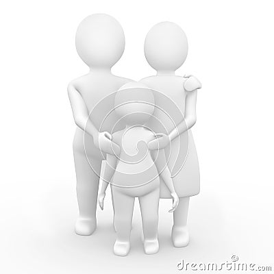 3d Family of three members Cartoon Illustration