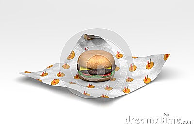 3D Fast food burger in wrapper Stock Photo