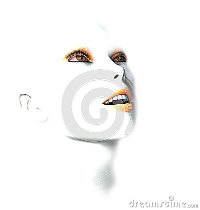 3D female robot face Stock Photo