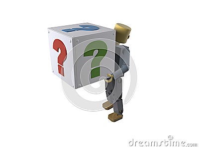 3D figure carrying a box with question mark Stock Photo
