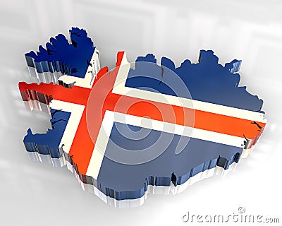 3d flag map of Iceland Stock Photo