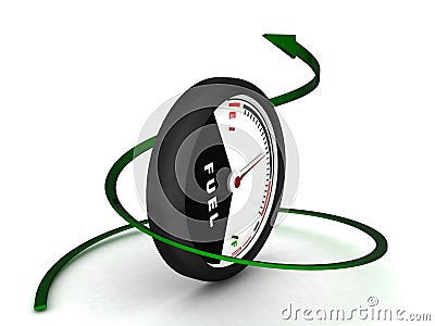 3D fuel meter with green arrow Stock Photo