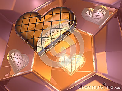 3D glass love heart in mirrors Stock Photo