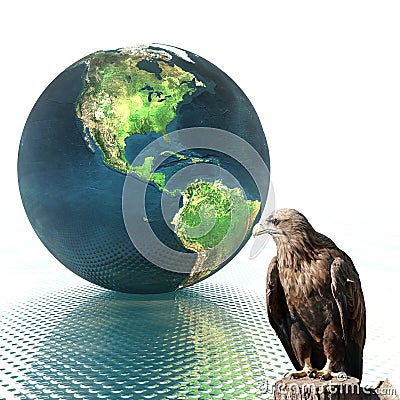 3D globe with eagle Stock Photo