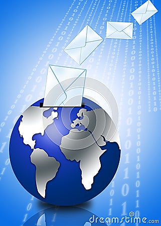 3d globe with email envelope Stock Photo