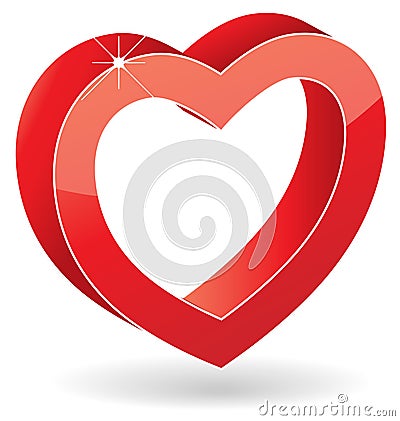 3D vector heart hearts love white background red icon icons symbol valentines day valentine ring shape romantic symbol wedding one Vector Illustration