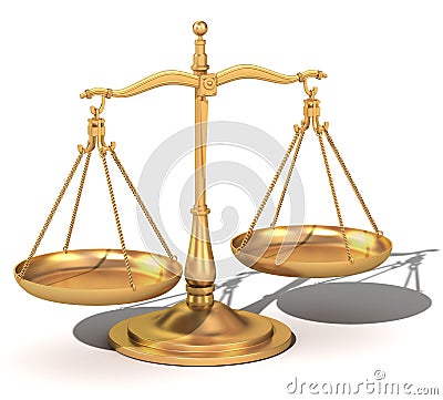 3d gold balance, the scales of justice Stock Photo