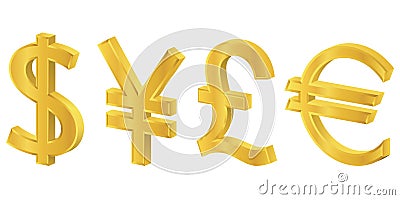 3D gold currency symbols Vector Illustration