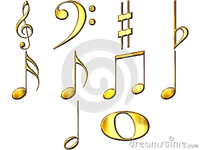 3D Golden Music Notes Stock Photo