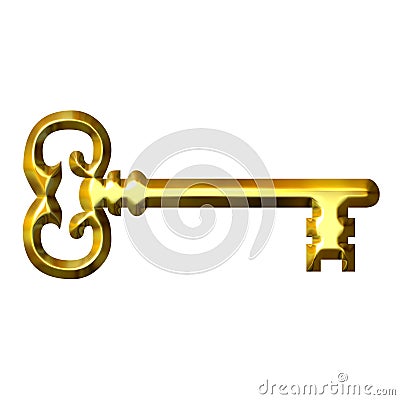 3D Golden Vintage Key Stock Photo