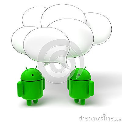 3D green androids talking caricature Editorial Stock Photo