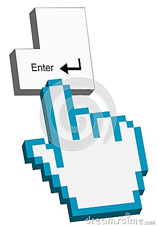 3d hand cursor on enter button Vector Illustration