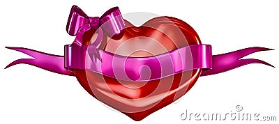 3D heart with bow and lillac ribbon Stock Photo