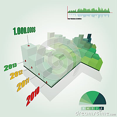 3D Histogram Graph with Growing Green Arrow Shape Vector Illustration