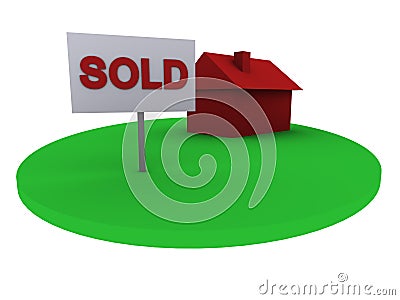 3d home sold on green grass Stock Photo