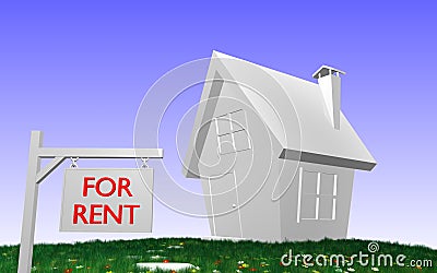 3D house with FOR RENT-sign Stock Photo