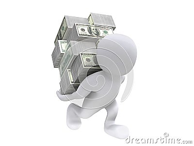 3D Human carrying money on back Stock Photo