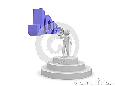 3d human character with a megaphone and word Job Cartoon Illustration