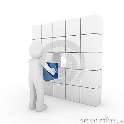 3d human cube blue white Stock Photo