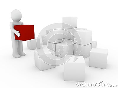 3d human cube box red white Stock Photo