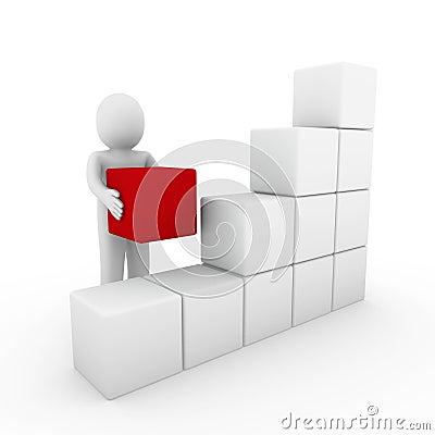 3d human cube box red white Stock Photo