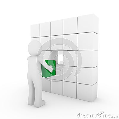 3d human cube green white Stock Photo