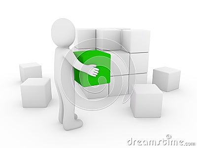 3d human cube green white Stock Photo