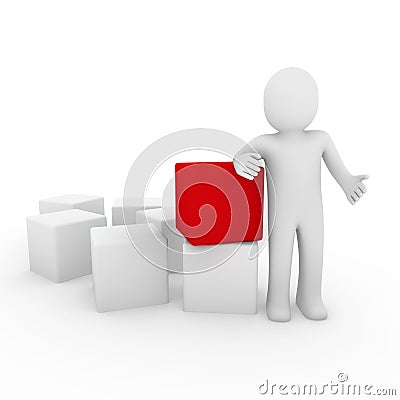 3d human cube red Stock Photo