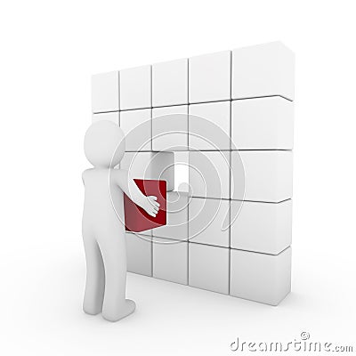 3d human cube red white Stock Photo