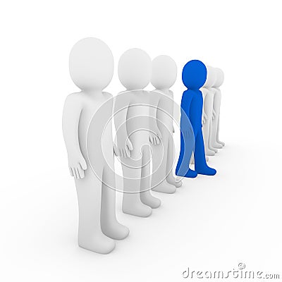 3d human stand crowd blue Stock Photo