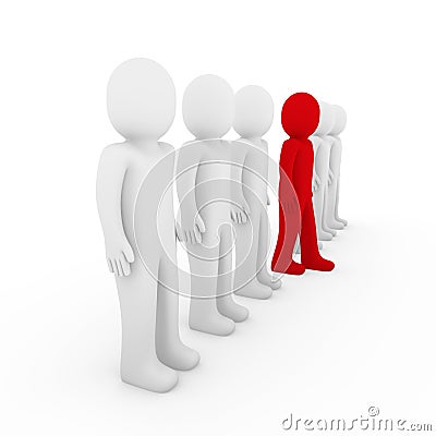 3d human stand crowd red Stock Photo